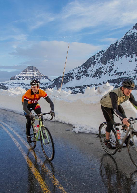 Biking Going to the Sun Road in Spring